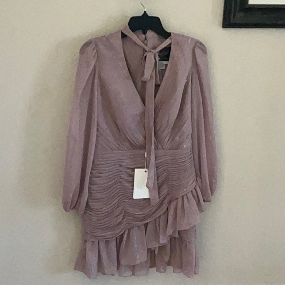 Mac Duggal Long Sleeve Mauve Dress with Ruffles